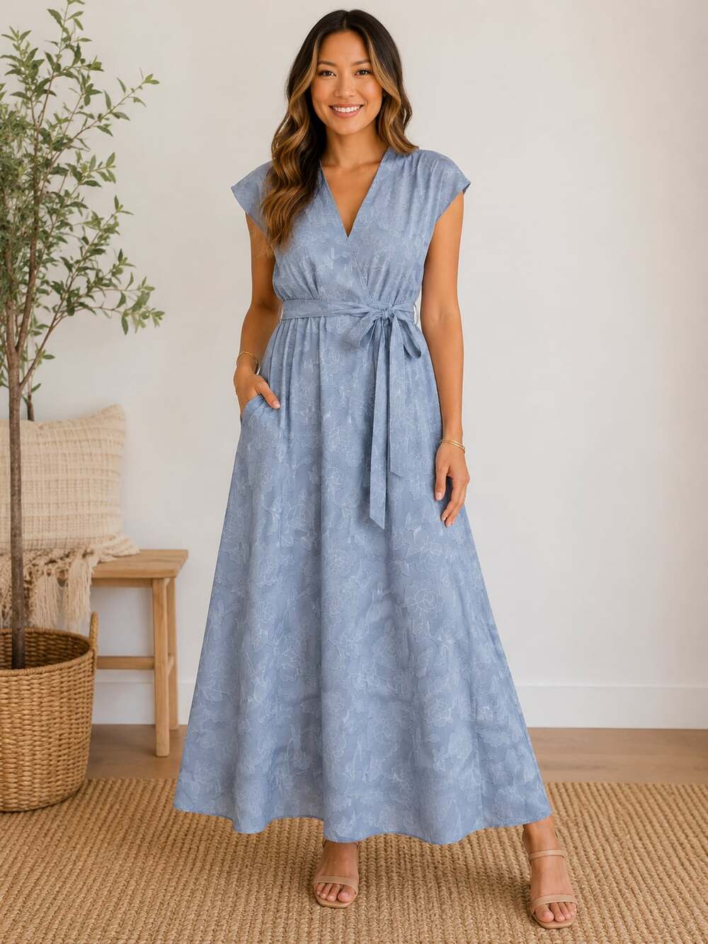 Azazie Light Blue Floral Maxi Dress